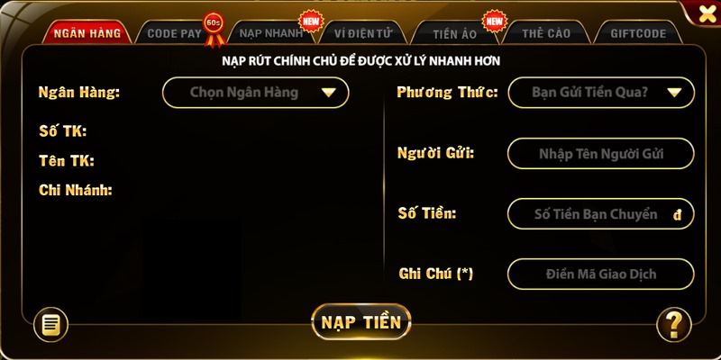 Nạp tiền với chuyển khoản ngân hàng đơn giản chỉ vài thao tác